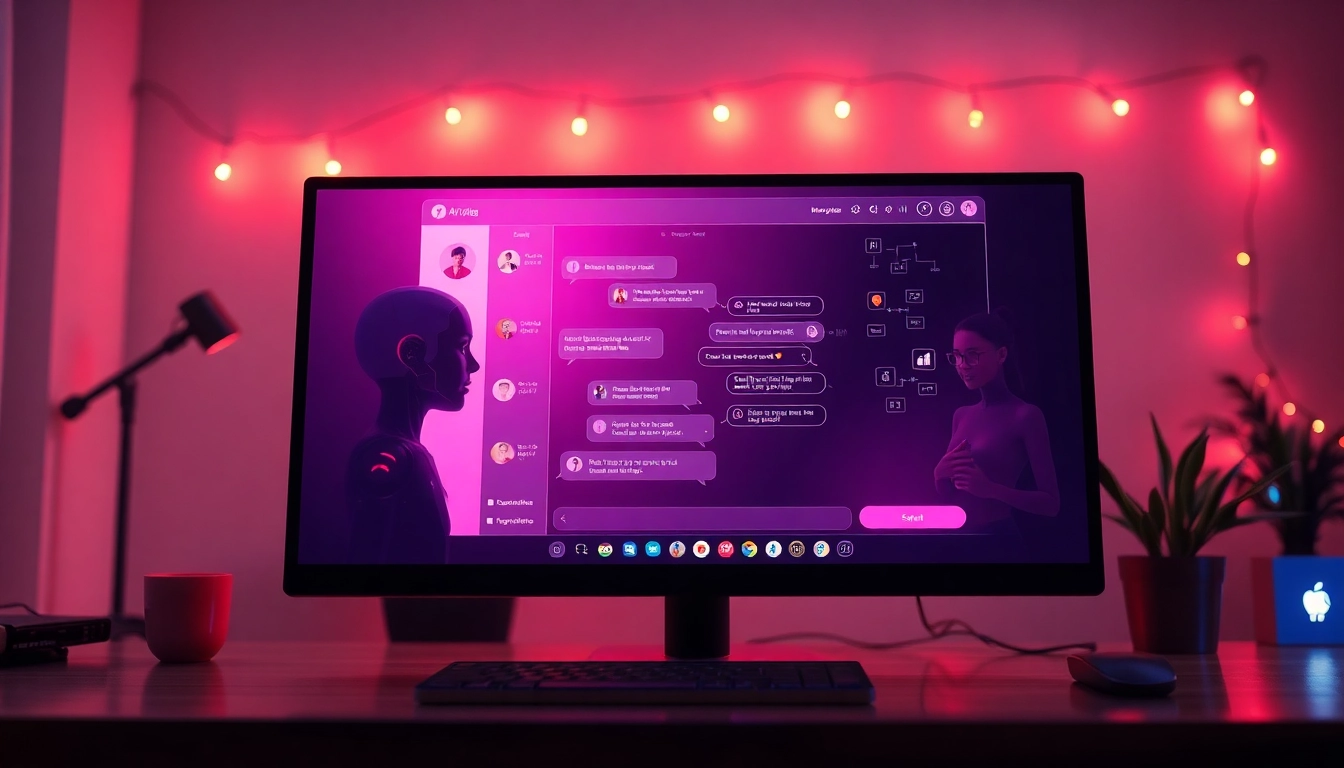 Engaging AI sex chat interface showcasing vibrant avatars and cozy ambiance.