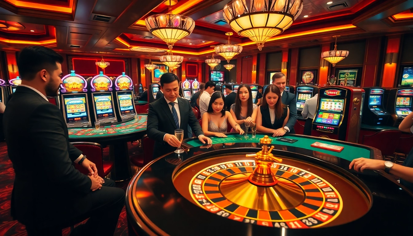 Experience the excitement of gambling with Zbet có uy tín không, showcasing interactive casino tables and vibrant slot machines.