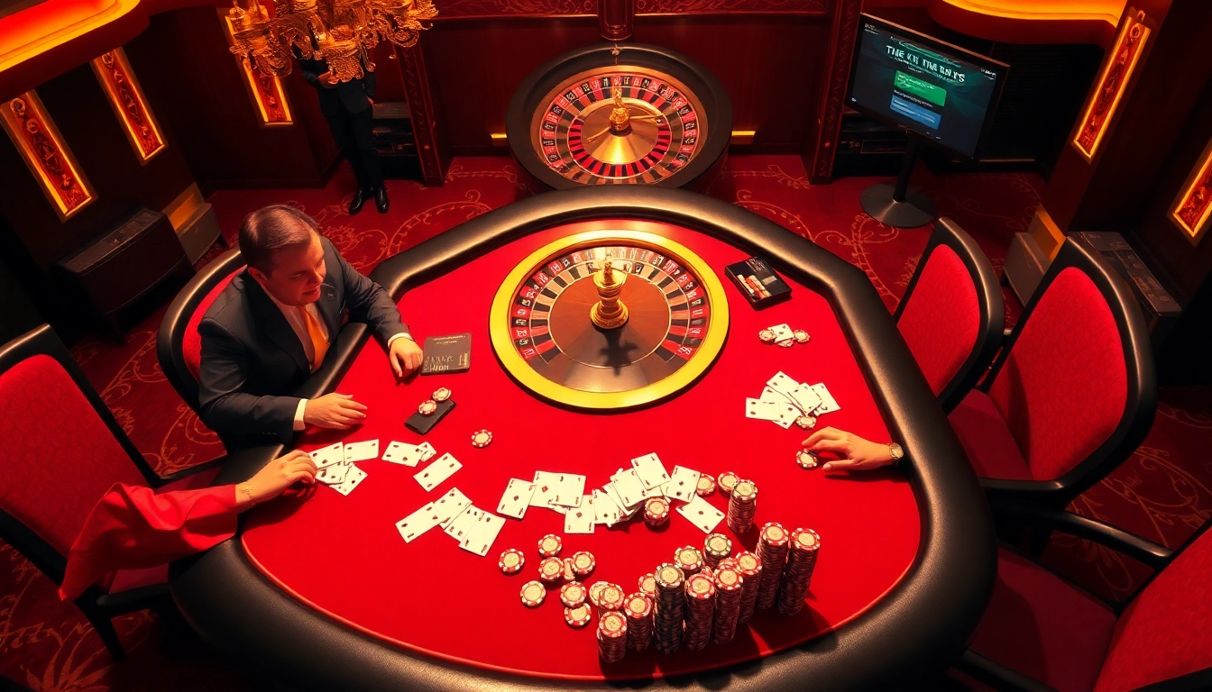 KJC casino excitement captured at a luxurious poker table with chips and cards.