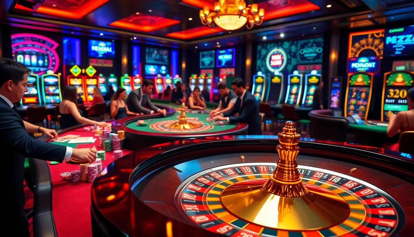 Experience the excitement of mm88 london's luxurious casino atmosphere with vibrant tables and spinning roulette wheels.