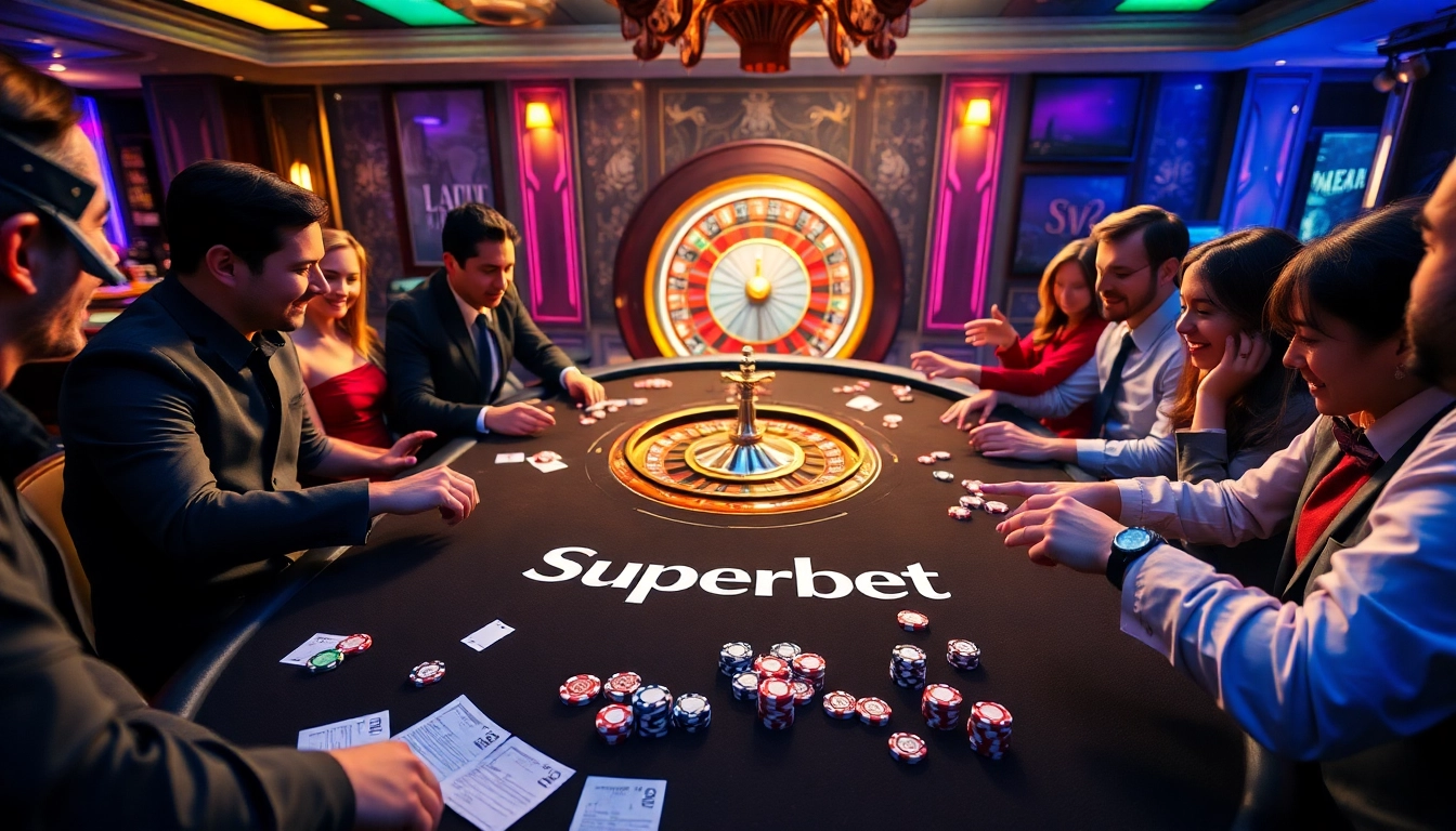 Players engaging at a Superbet casino table, capturing the excitement of gambling.