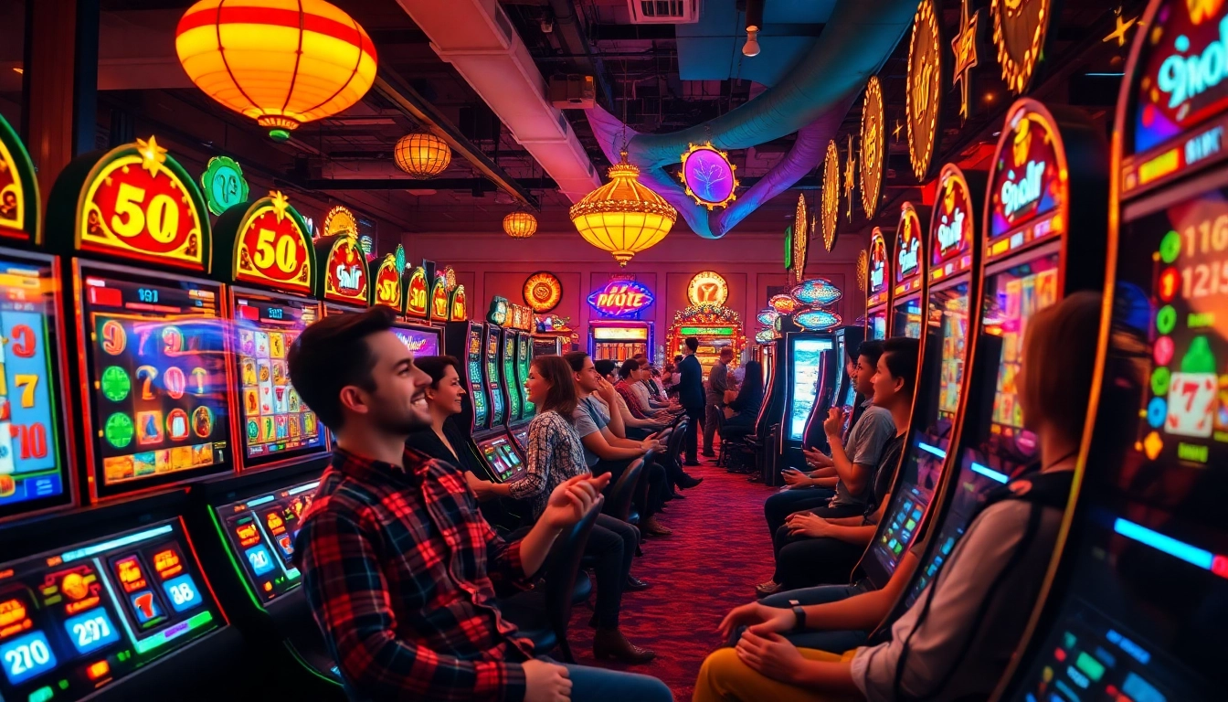 Dynamic online casino scene with engaging slot machines highlighting the excitement of doaslot gameplay.