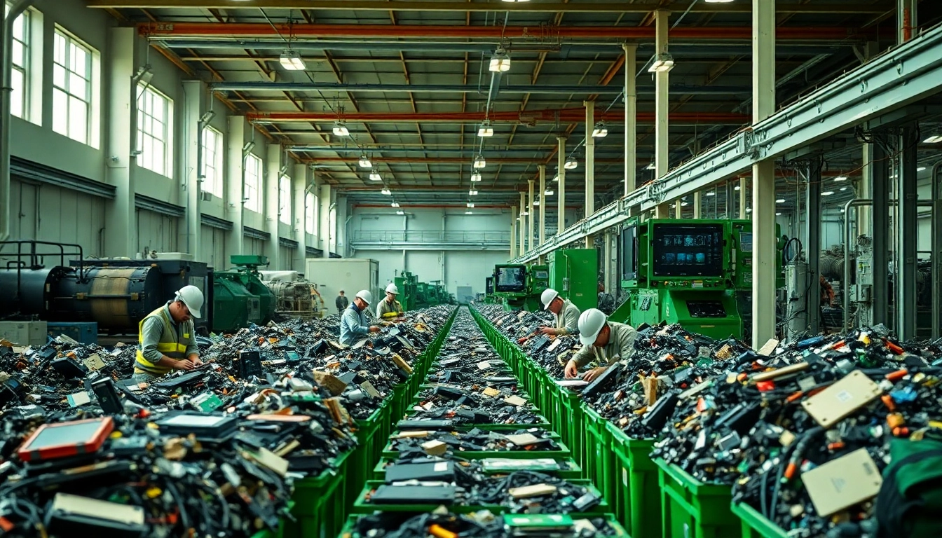 Efficient it recycling newbury facility processing electronic waste responsibly with workers in action.