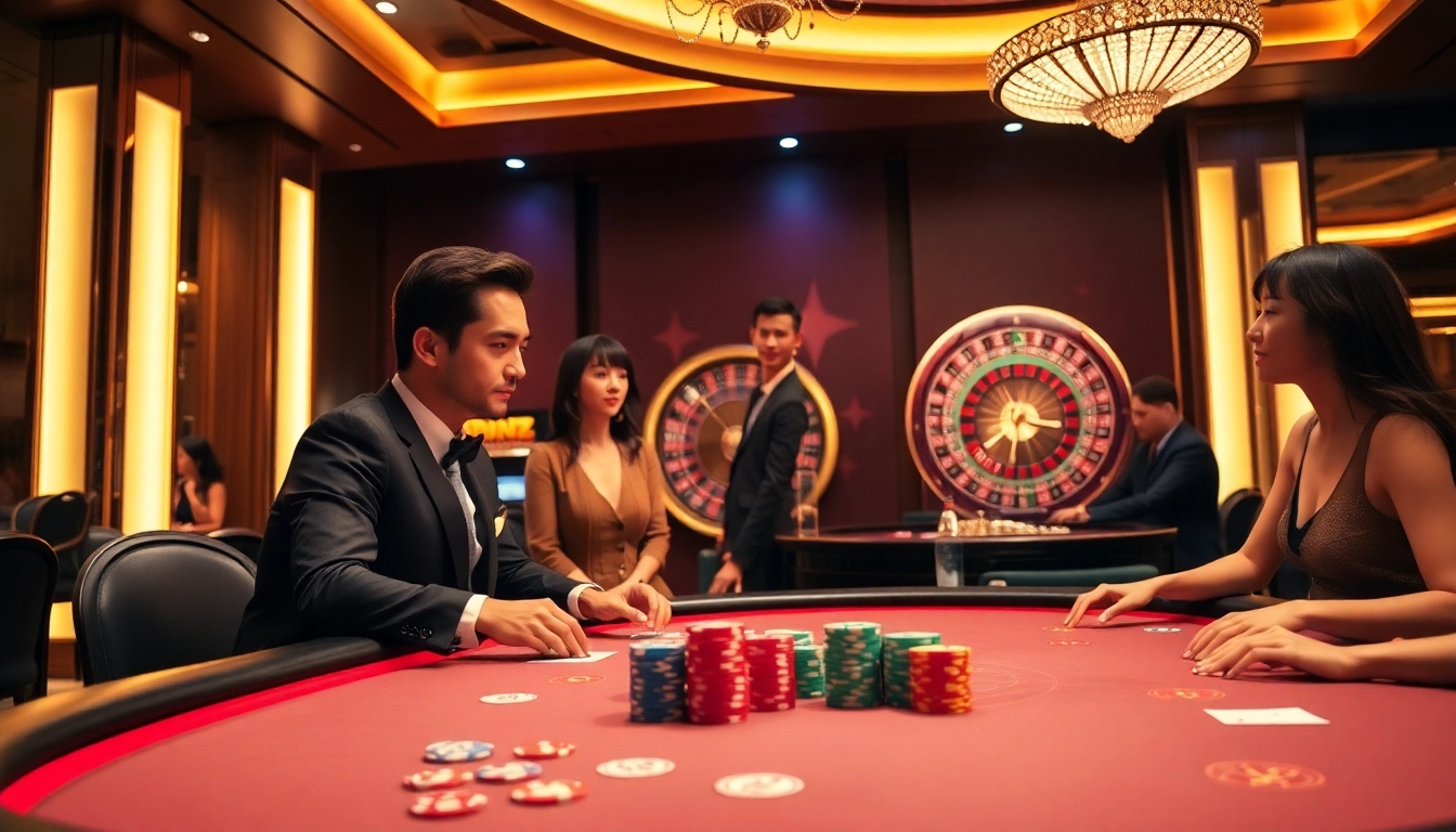 Experience the thrill of high-stakes gaming at Bin88 casino with exciting poker and roulette tables.