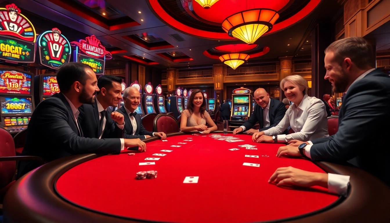 Excited players at https://68win2025.online/ poker table, showcasing chips and cards.