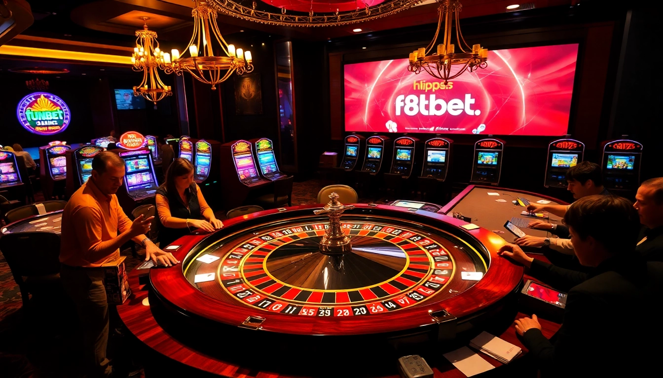 Experience the thrill of gaming at https://f8bet.science/ with colorful chips and a roulette table in action.