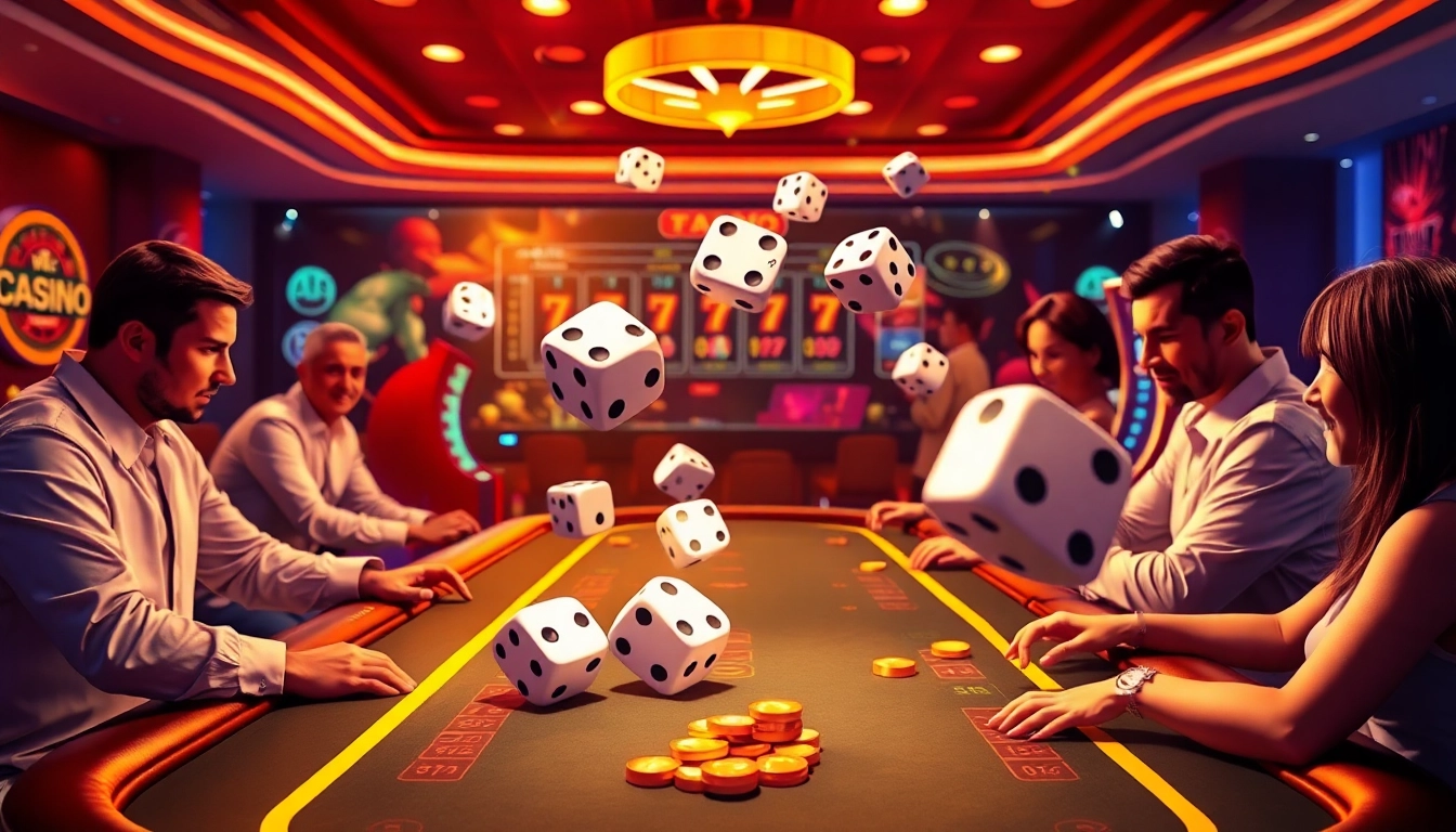 Experience the excitement of online gambling through https://f168info.com/ with vibrant casino visuals featuring slot machines and poker tables.