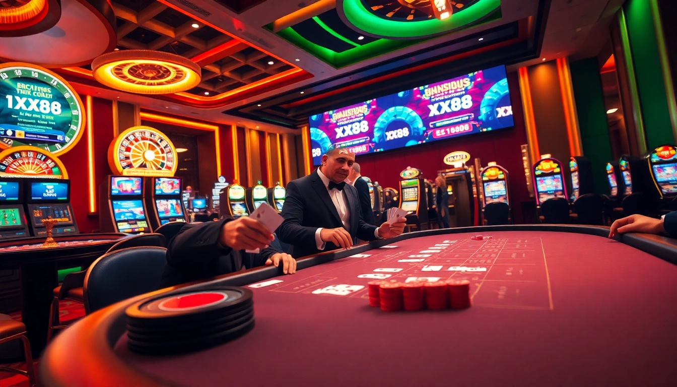Experience thrilling games at xx88's modern casino with vibrant tables and expert dealers.