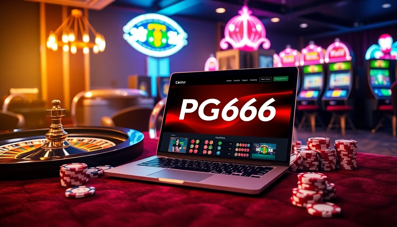 Experience the thrill of PG66 with vibrant slot machines and luxurious casino elements.