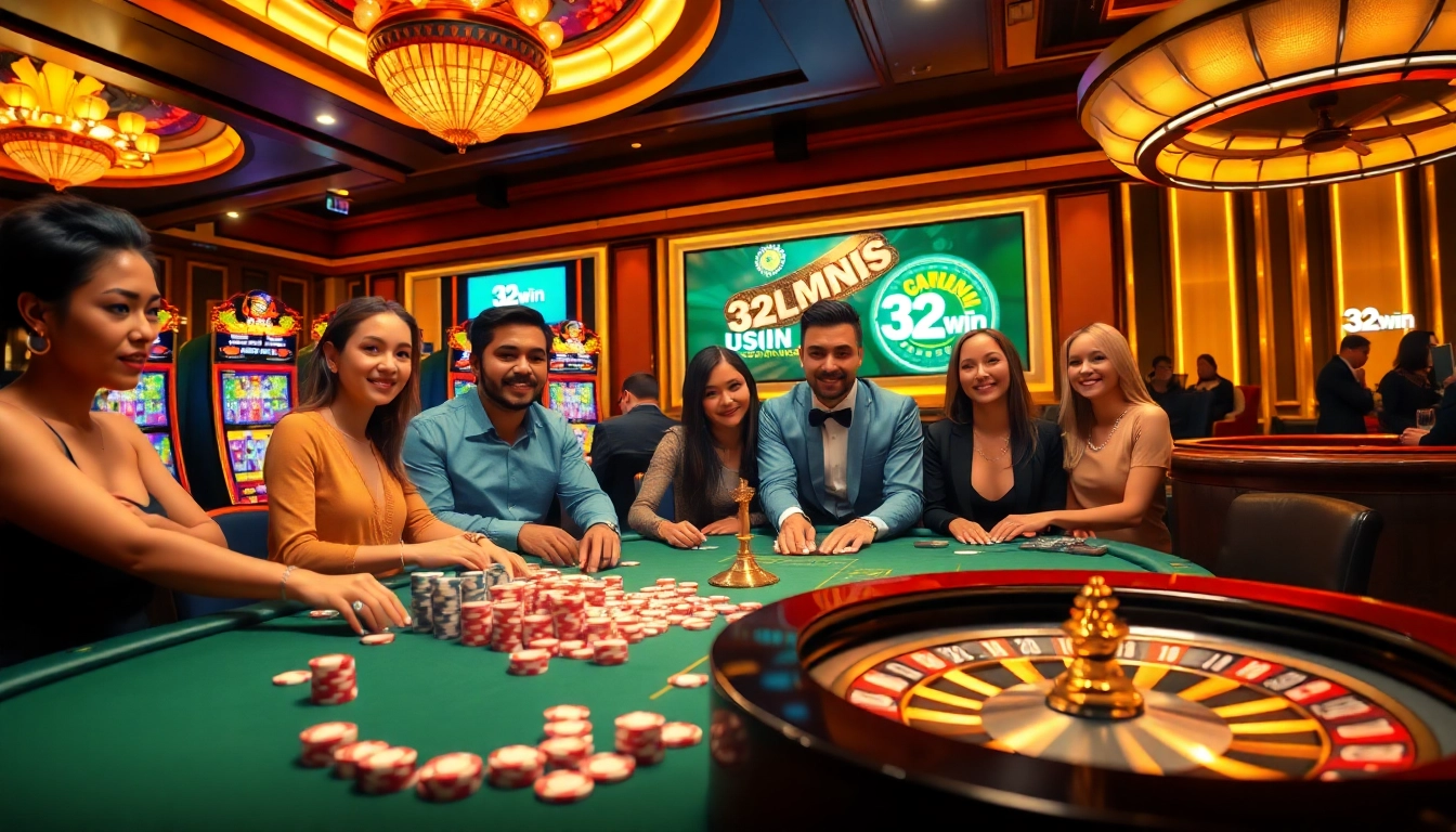 Players celebrating a win at 32win casino during a lively poker game.