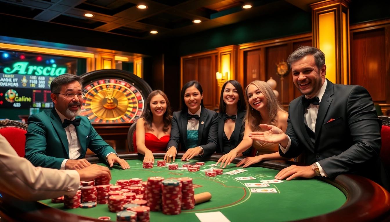 Players enjoying a thrilling poker game at RR88, surrounded by colorful chips and cards.