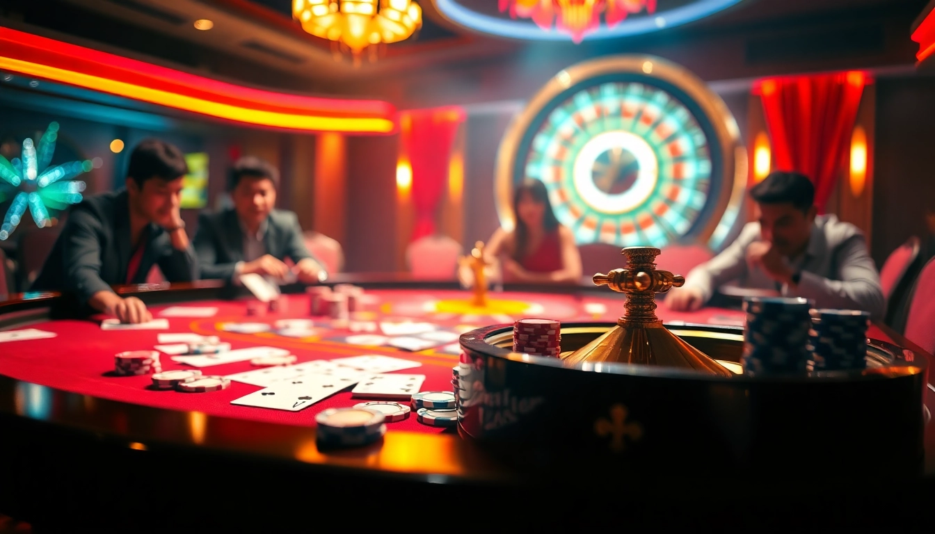 Experience the thrill of gambling at Nhà cái RR88 with professional poker players at an elegant gaming table.