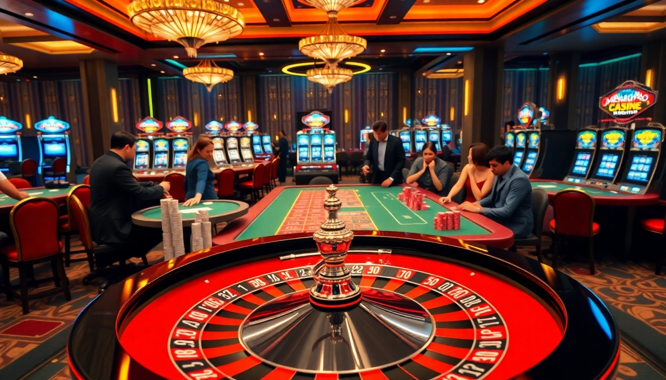 Exciting scene at https://gg88.shop/ showcasing players engaged in competitive gambling activities with roulette and poker.