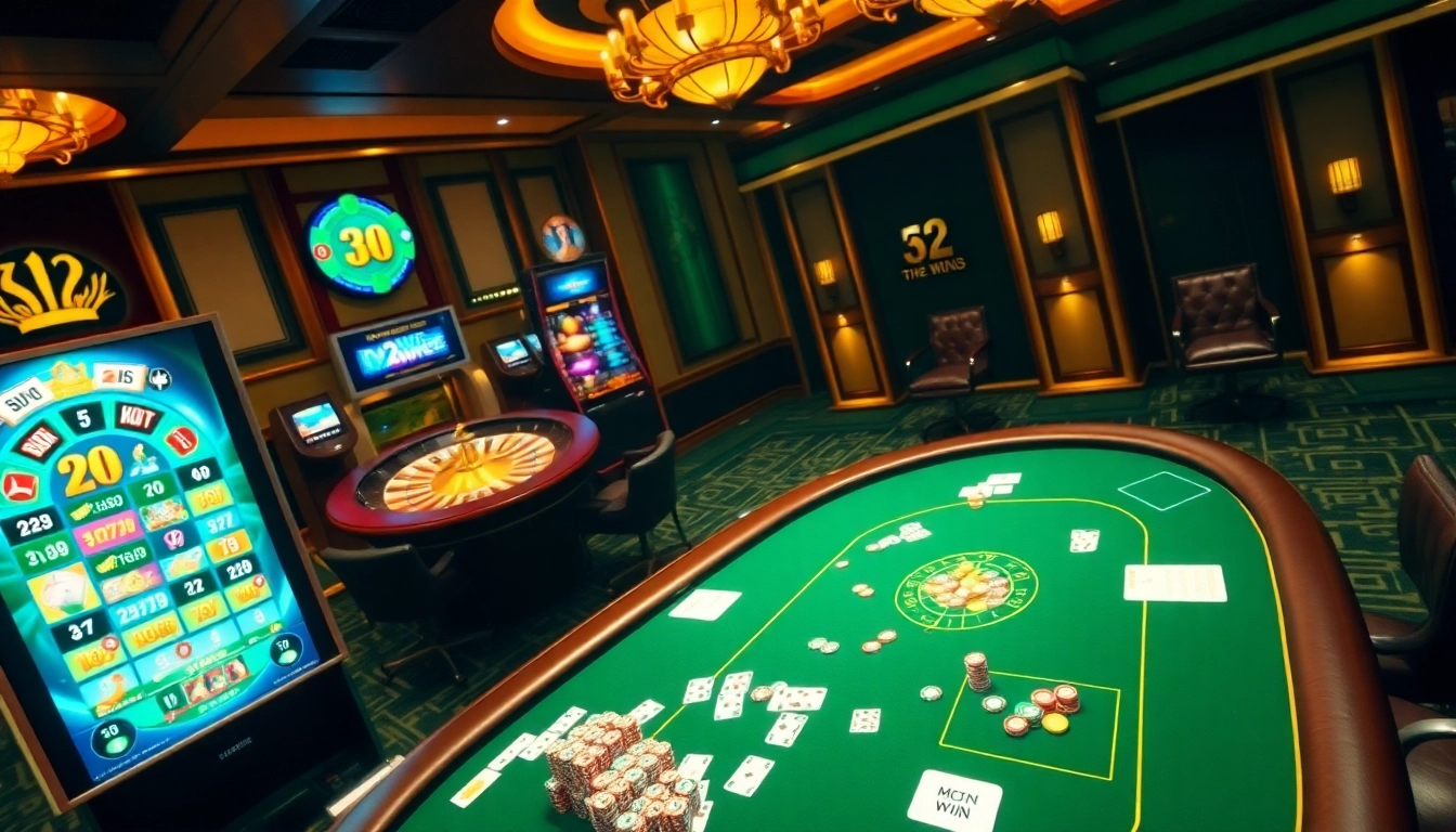 Players enjoying high-stakes games at 32win casino with vibrant tables and immersive atmosphere.