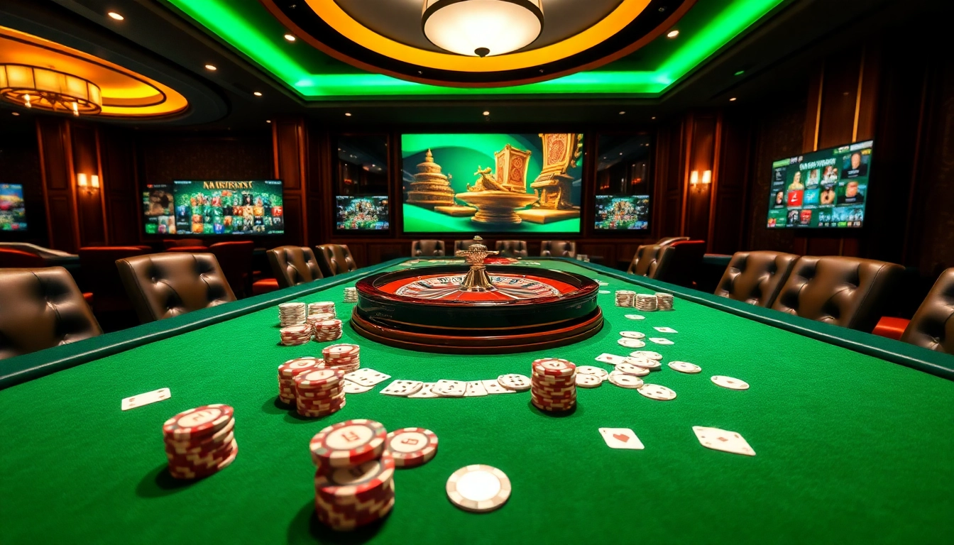 Catching the excitement at NH88.vn with casino chips and a roulette wheel at a luxurious table.