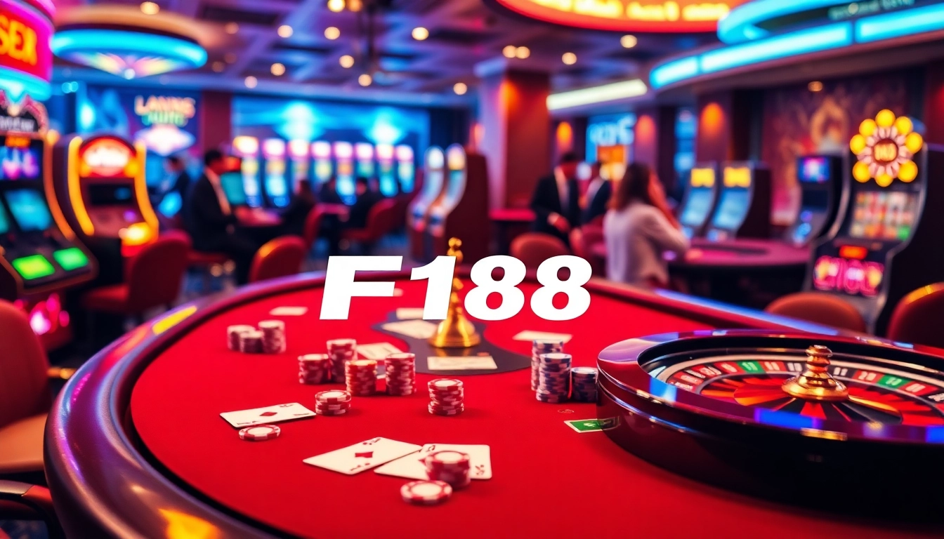 F168 casino scene showcasing vibrant poker gameplay with luxurious elements and exciting atmosphere.