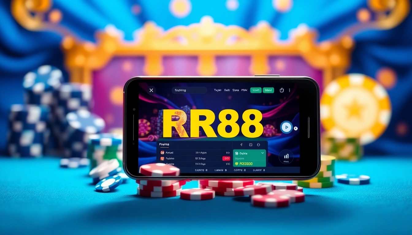 Online betting experience at RR88 with engaging casino elements and smartphone interface.