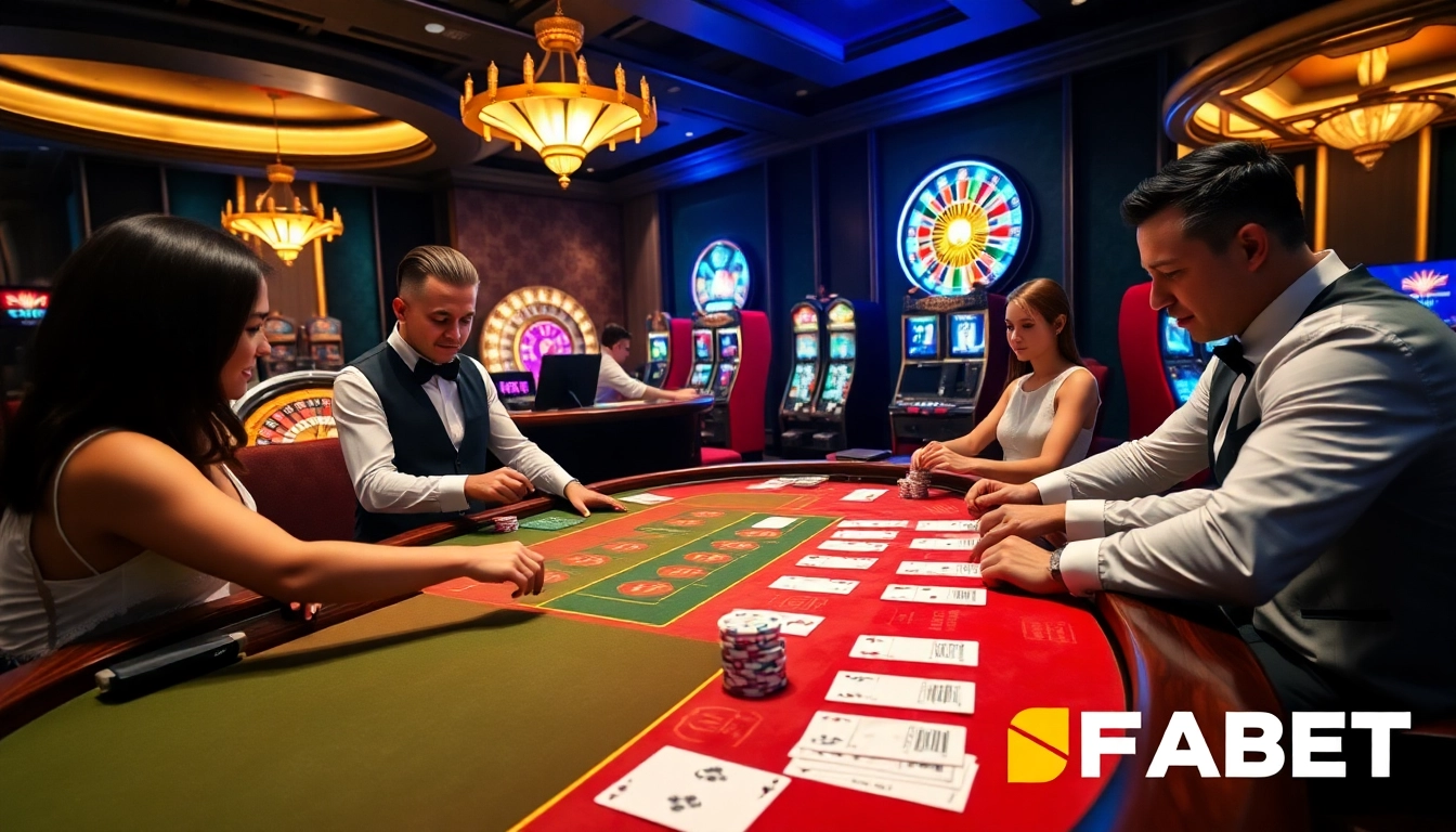 Engaging players in a sophisticated casino environment, highlighting Link vào FABET opportunities.