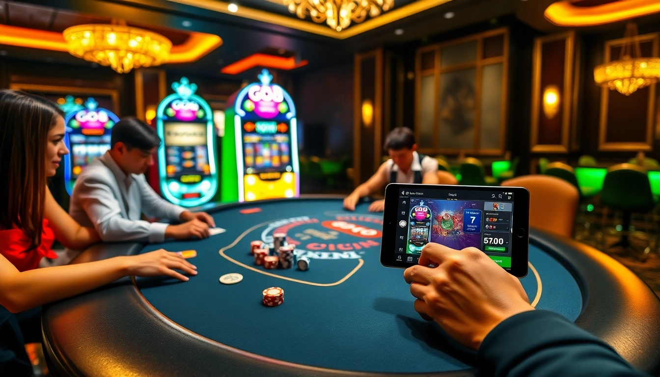 Go8 poker players strategizing their bets in a vibrant casino setting with modern gaming elements.