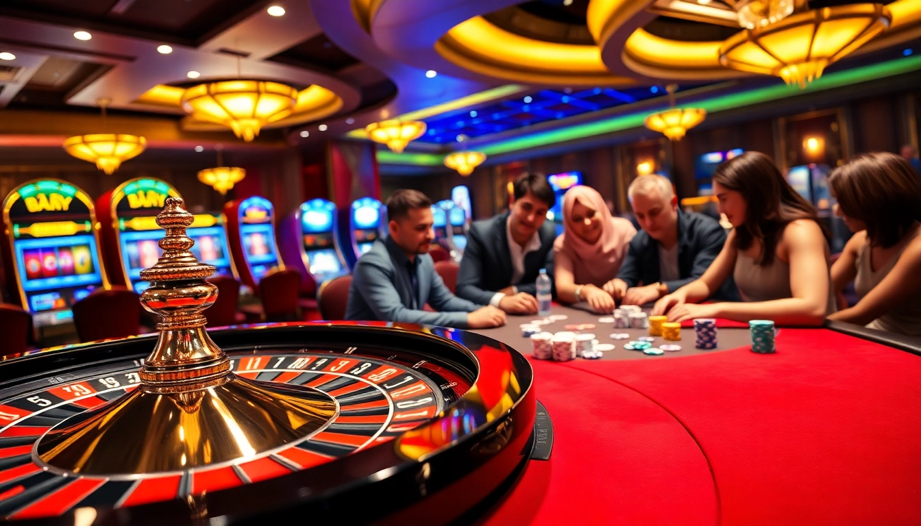 Experience the excitement at https://www.5z7776.com/ with a vibrant scene of roulette and poker gameplay.