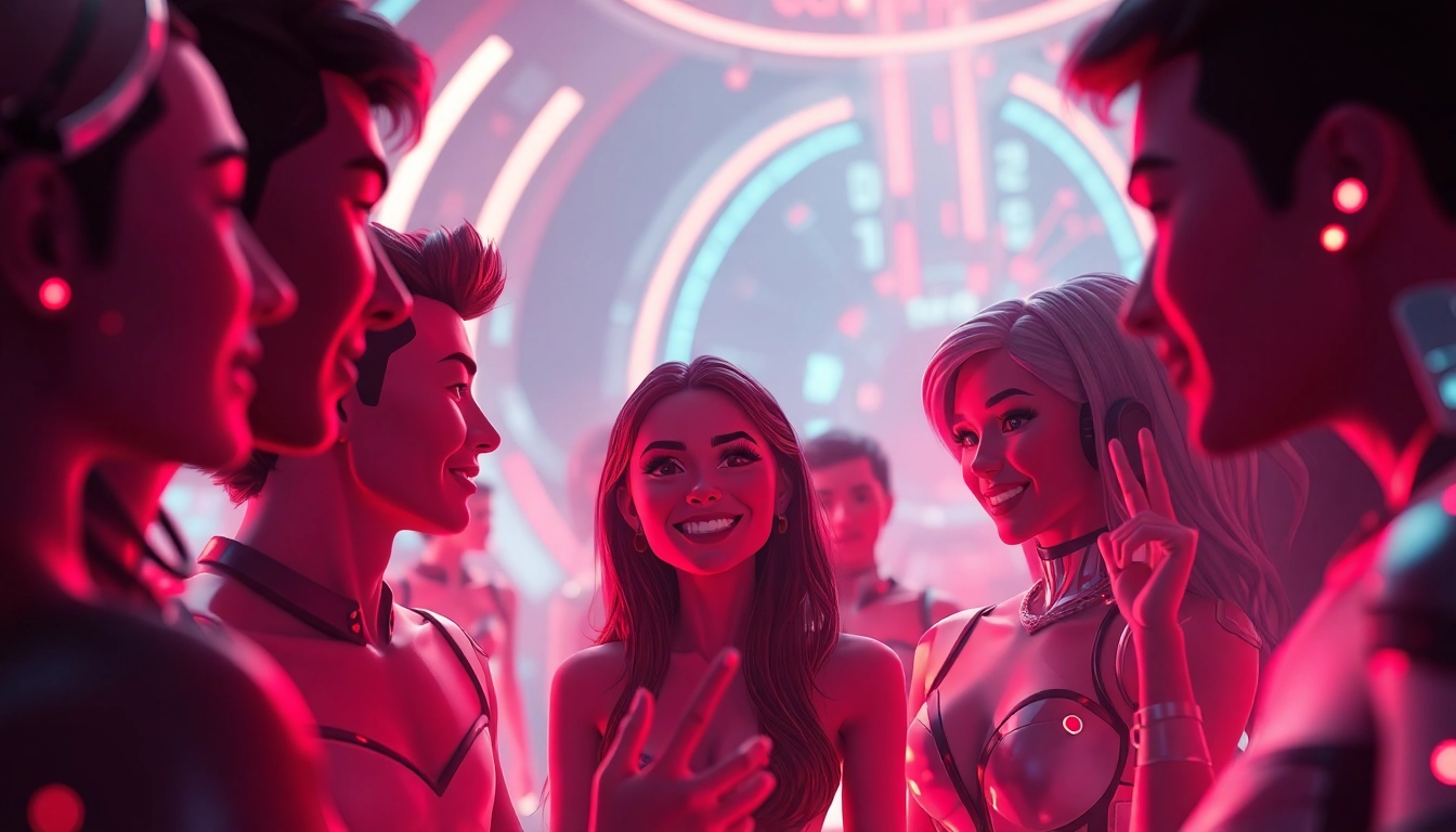 Engaging scene depicting spicy AI characters in vibrant digital landscapes, showcasing interactive adult conversations.
