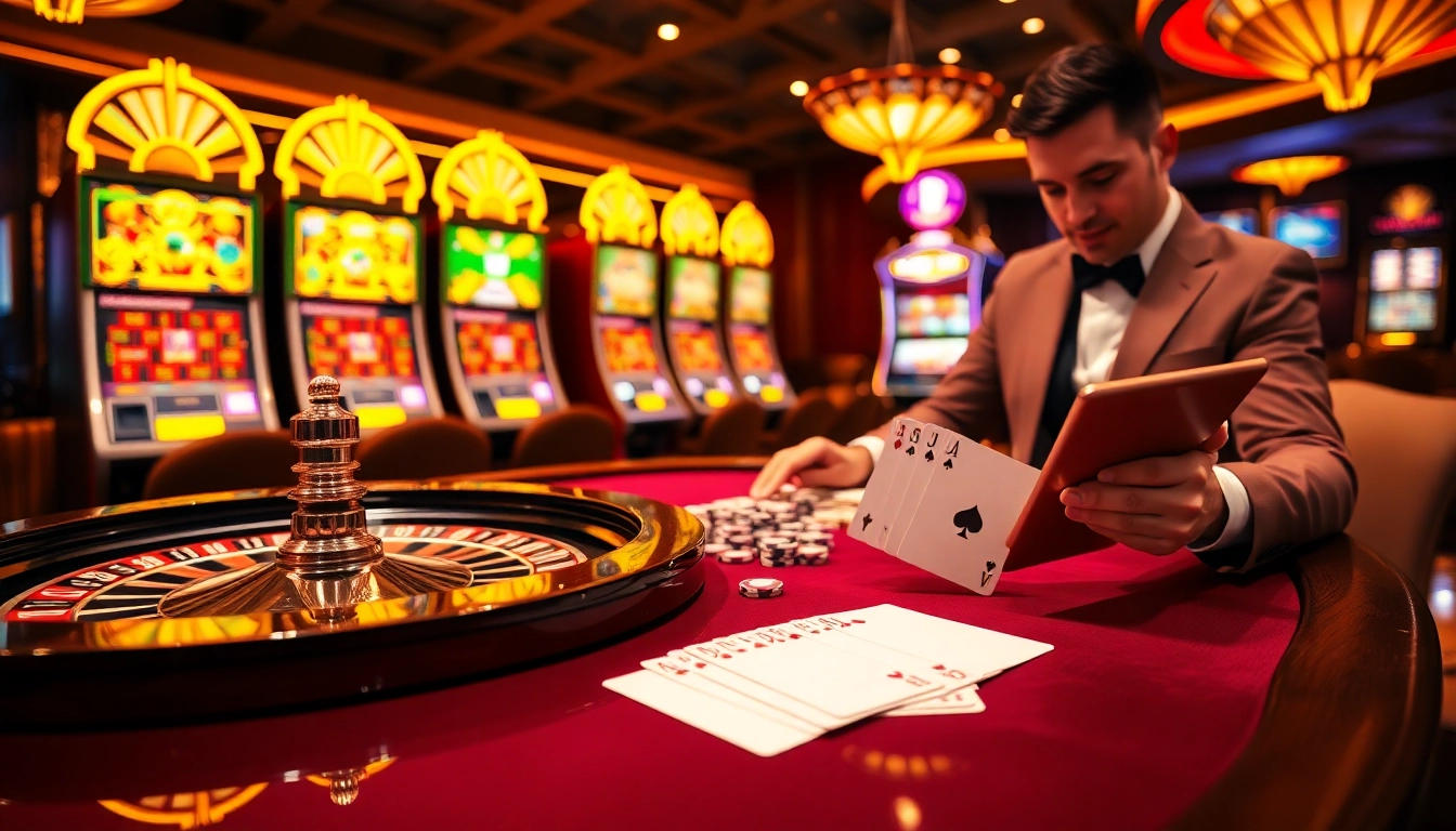 Experience the thrill of tg88 .com with a luxurious casino scene showcasing roulette, poker chips, and online gaming.