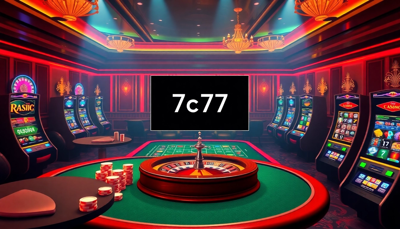 An online gambling interface at https://www.7c77.app/ showcases vibrant casino tables, roulette, and slot machines.
