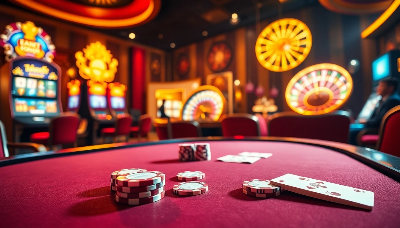 Engaging poker players at a table with chips and cards at https://b52club.forum/, exuding casino excitement.