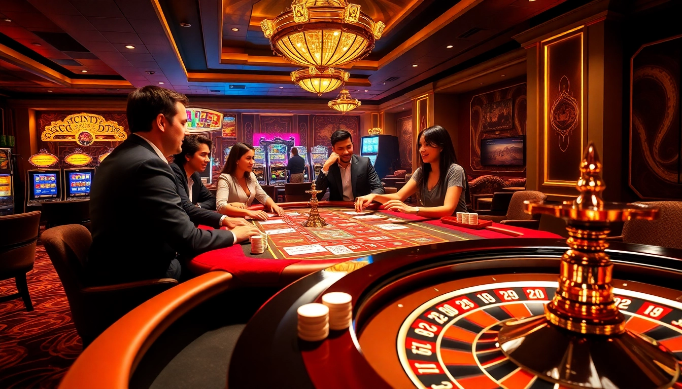 Exciting casino atmosphere with TK88 poker chips and players at the table, engaging in gambling.