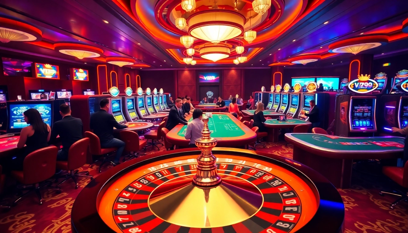 Experience thrilling gameplay at vz99 with vibrant casino tables and spinning roulette wheels.