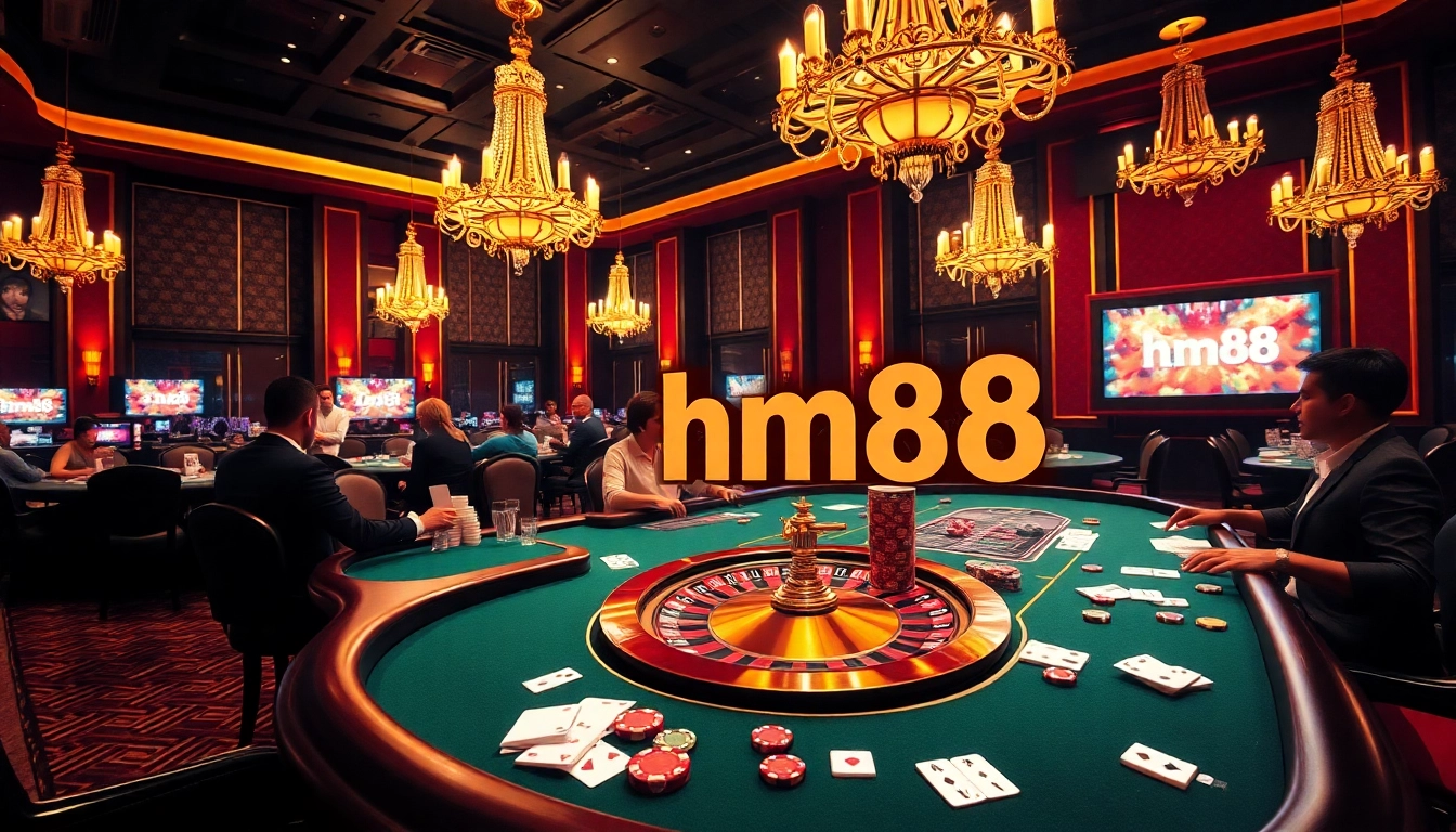 Engaged players experience the thrill of gambling at hm88's luxurious casino gaming table.