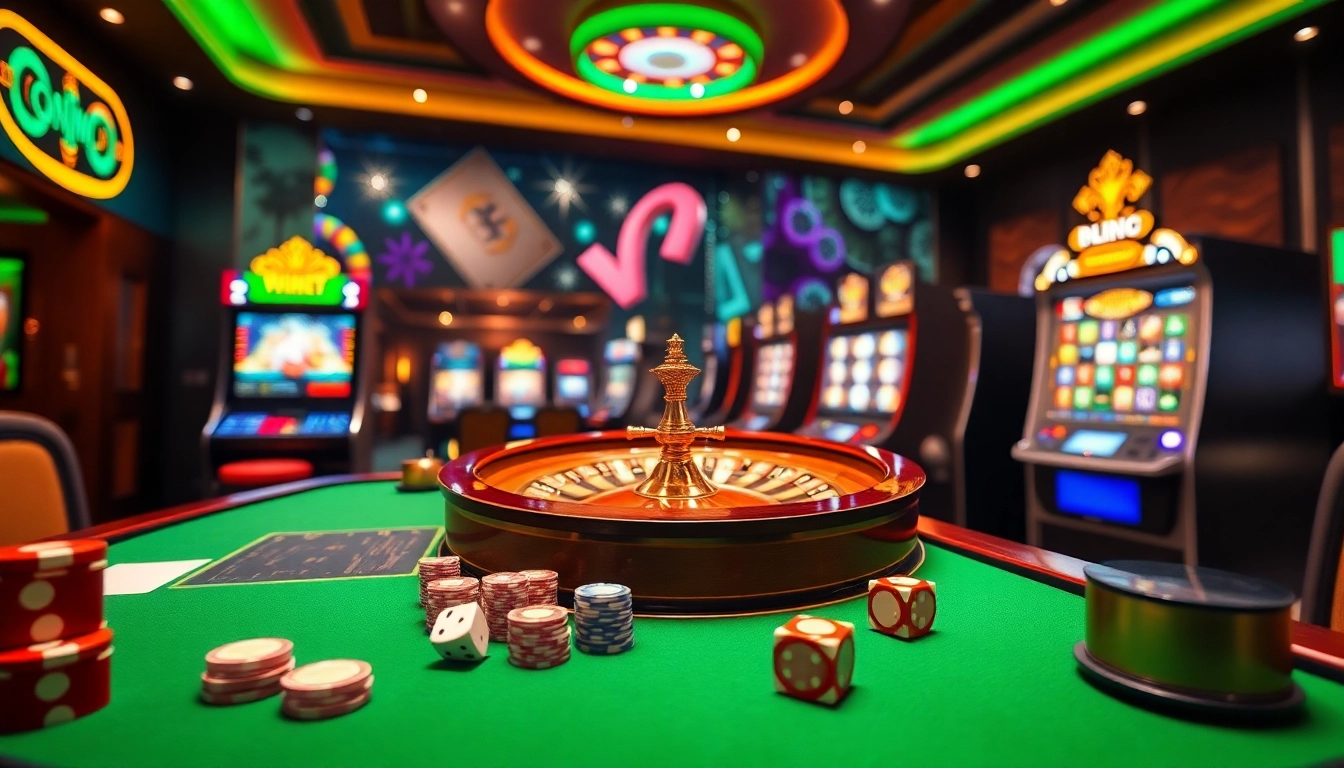 Experience the excitement of nhà cái 13Win with a luxurious online casino atmosphere, highlighting poker chips and roulette wheels.