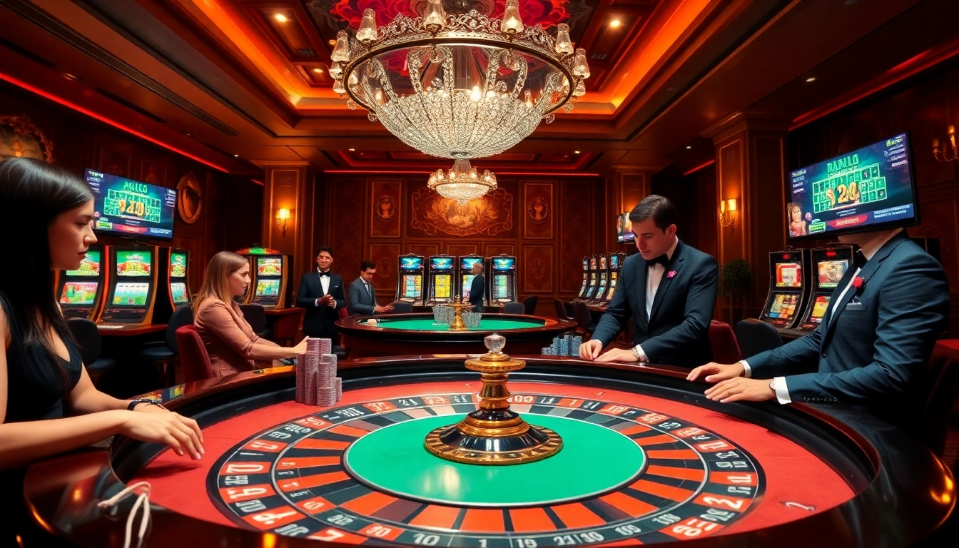 Experience the thrill of RIKVIP.MX with vibrant casino tables and engaged players in an upscale setting.