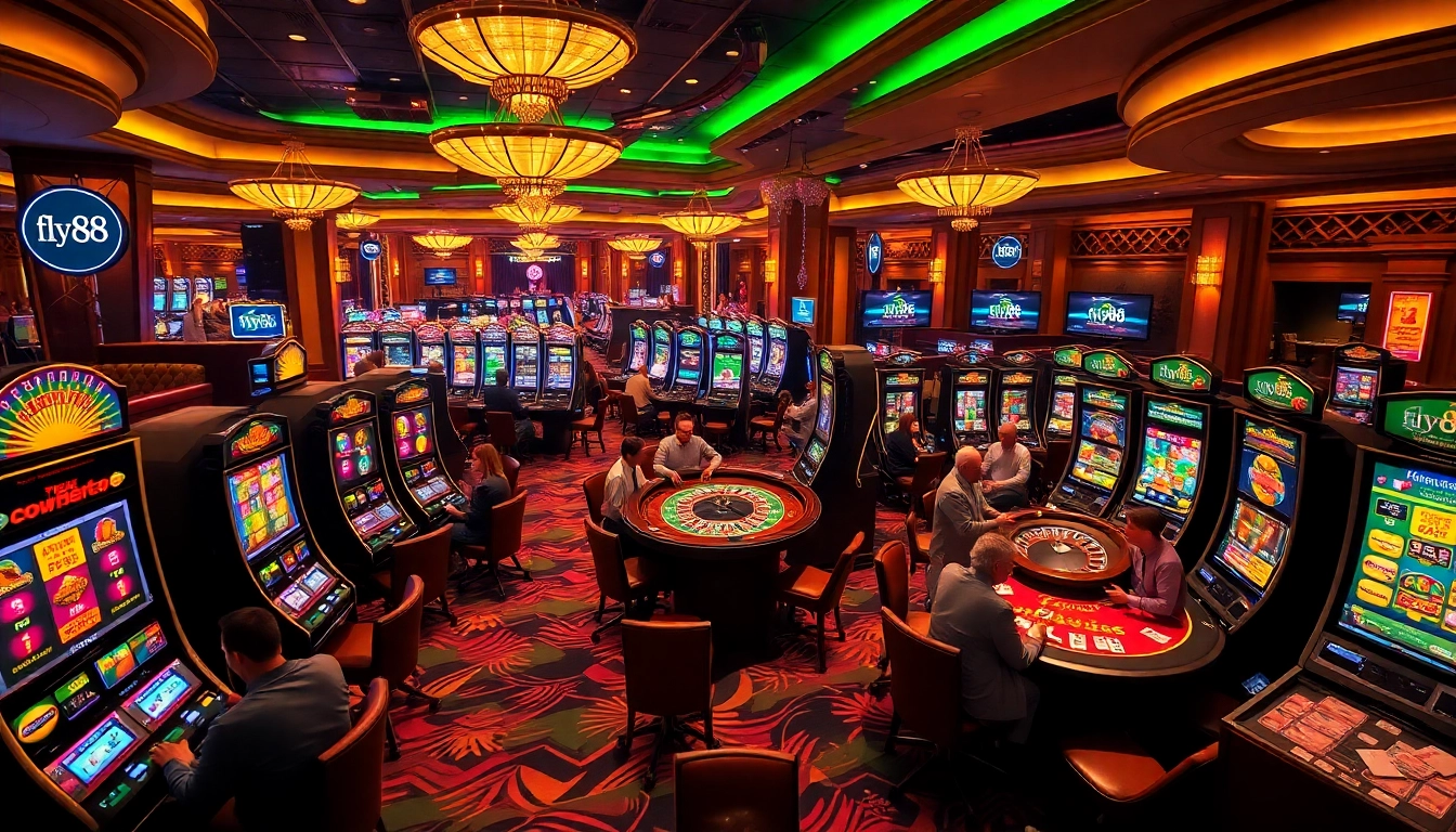 Experience thrilling casino action at fly88 with vibrant gaming tables and slot machines.