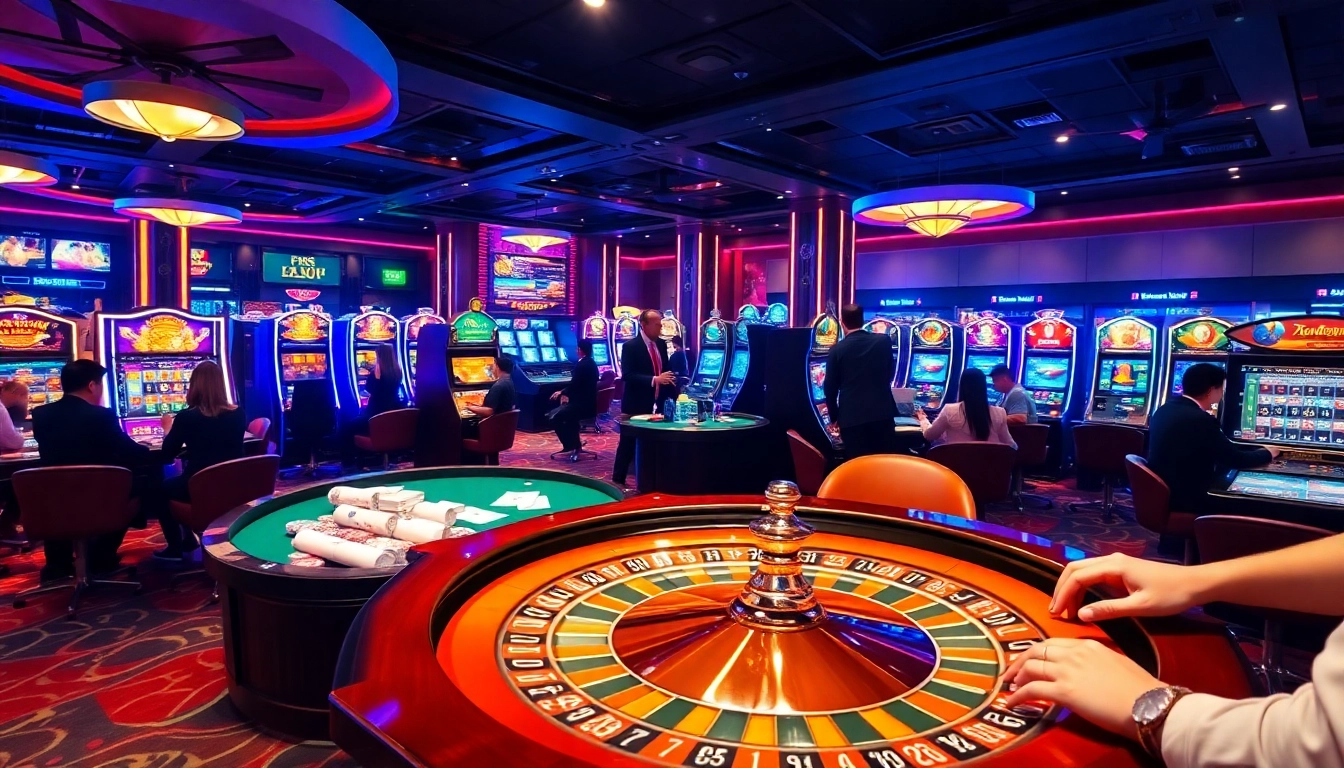 Players enjoying the excitement of PS 99 with roulette and poker games in a vibrant casino atmosphere.
