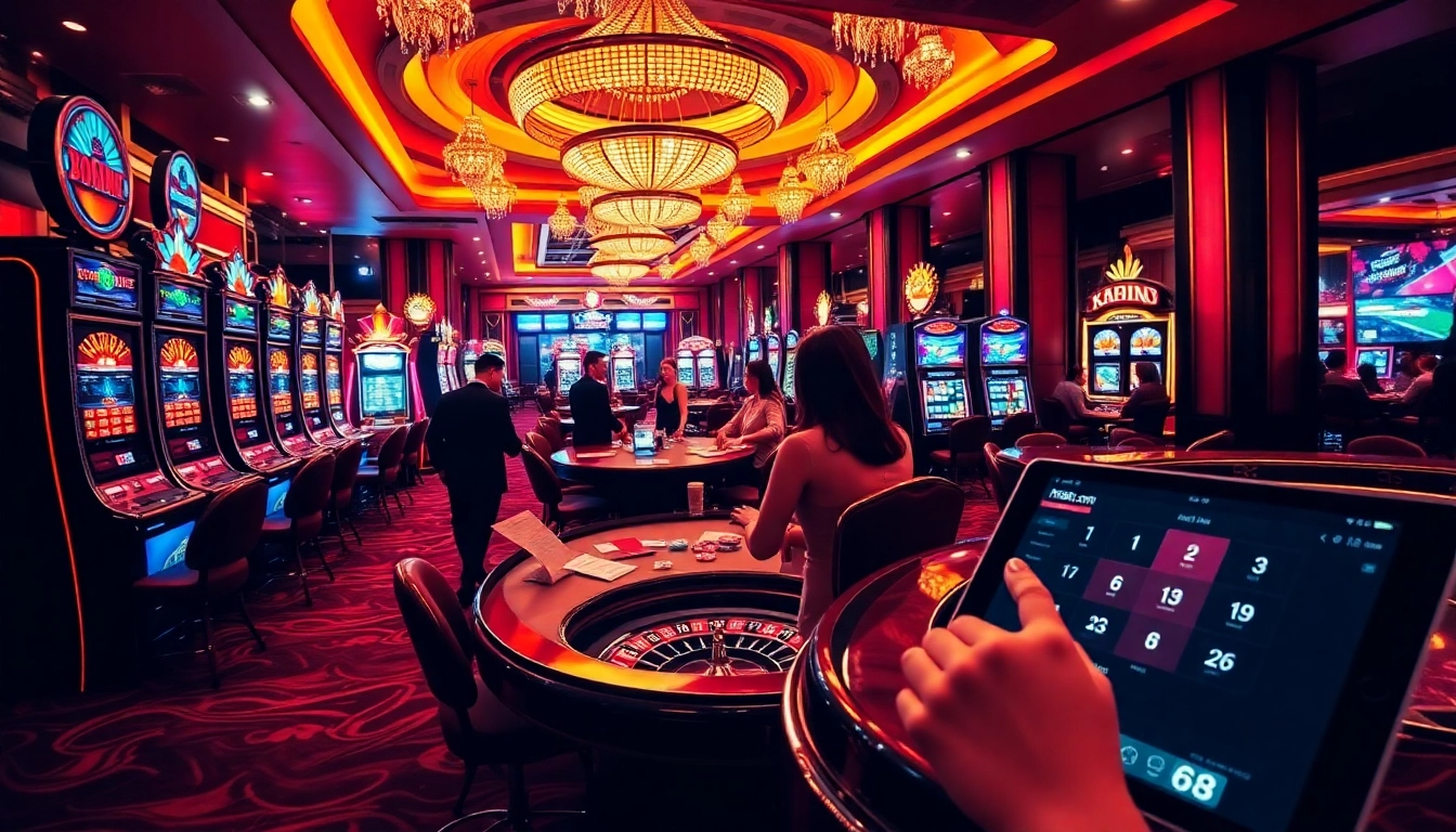Experience the excitement of gaming at Kp88.com with vibrant casino elements including roulette wheels and poker tables.