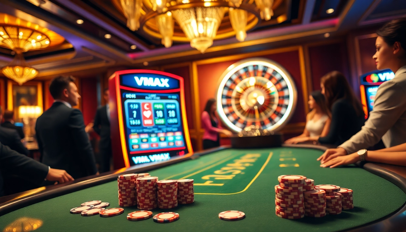 Experience the excitement of VMAX poker games in a luxurious casino setting.