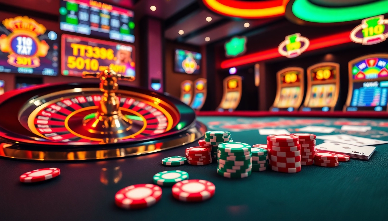 Experience the vibrant excitement of ZT9398.NET with poker chips and roulette in a luxurious casino scene.