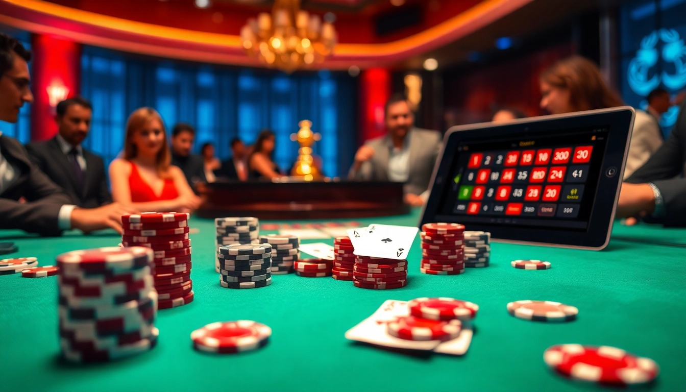 Engage with the excitement of nhà cái uy tín 32Win at a vibrant casino table featuring poker chips and cards.