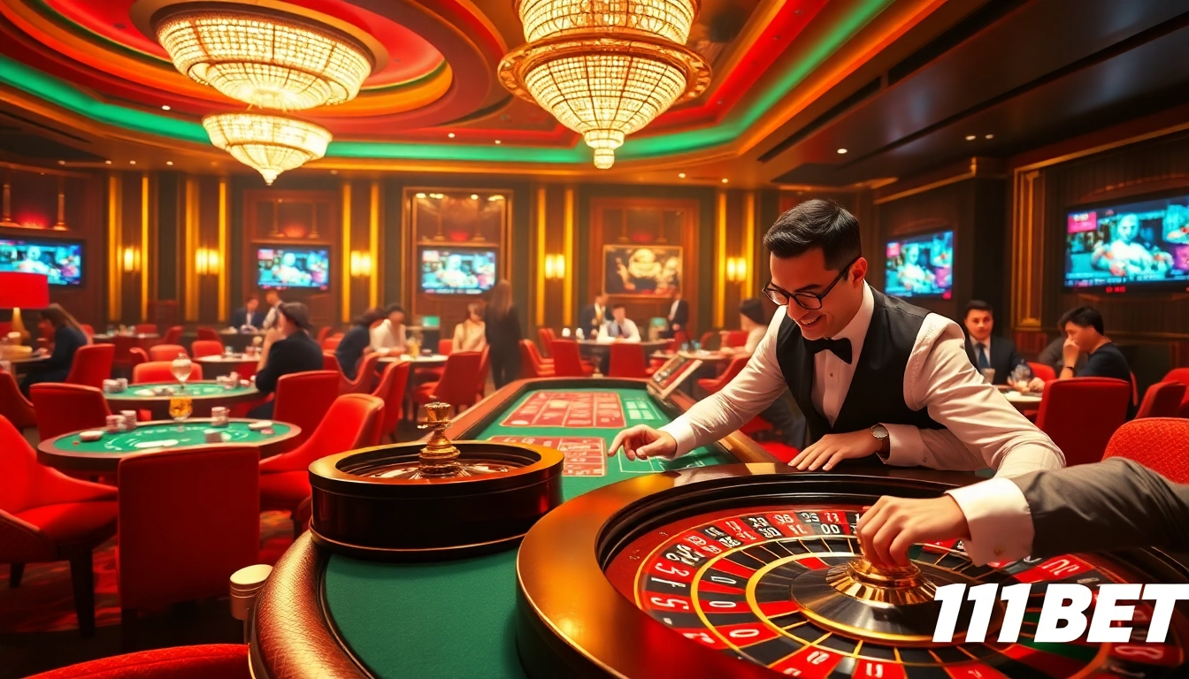 Experience the thrill of betting at 11BET with vibrant casino tables and engaging players.