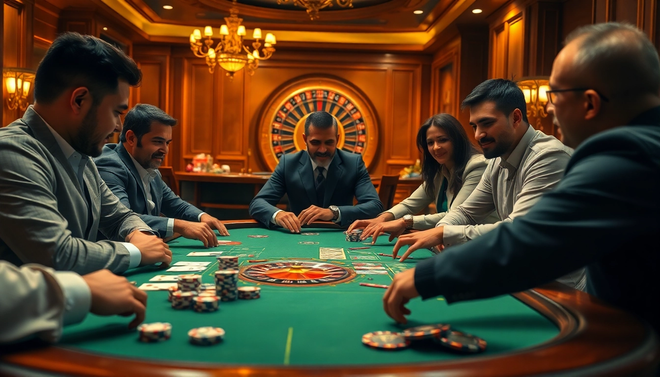 Gamblers enjoying an intense poker game at Sunwin casino high-stakes table.