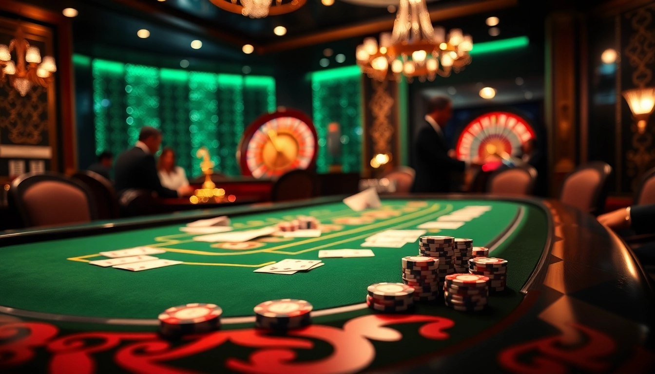 Experience thrilling gameplay at DF999 casino table, featuring poker chips and cards.