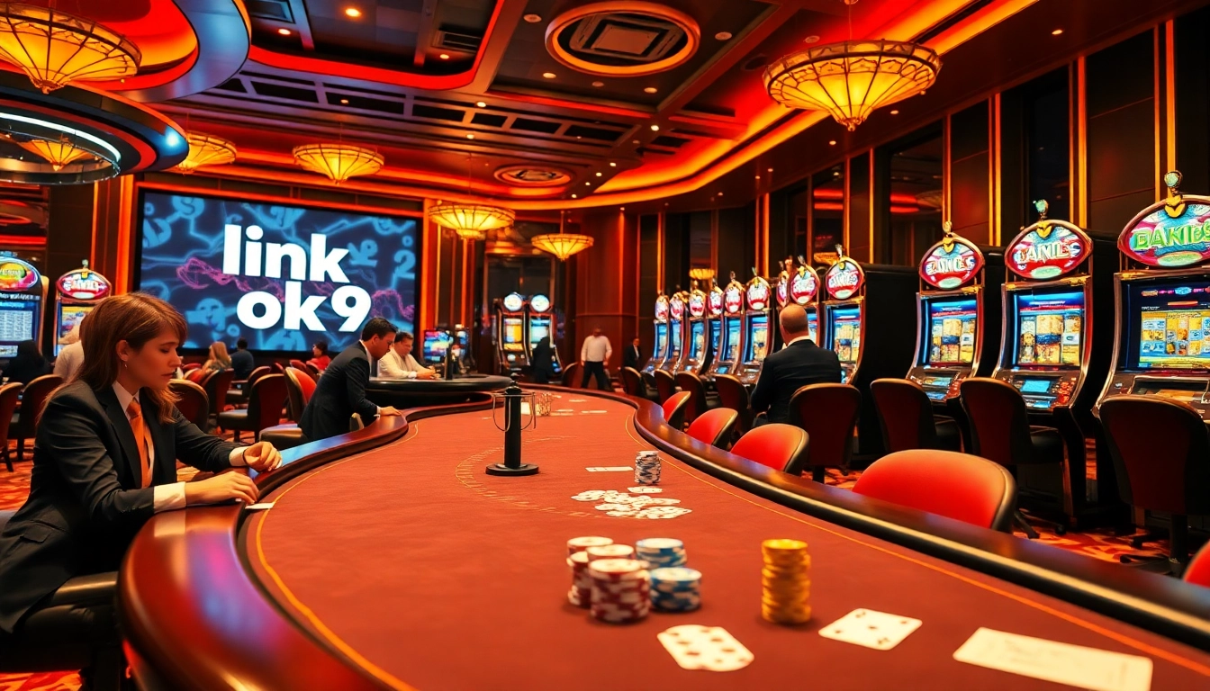 Experience the excitement at link ok9 with a vibrant casino environment filled with gaming tables and dynamic visuals.