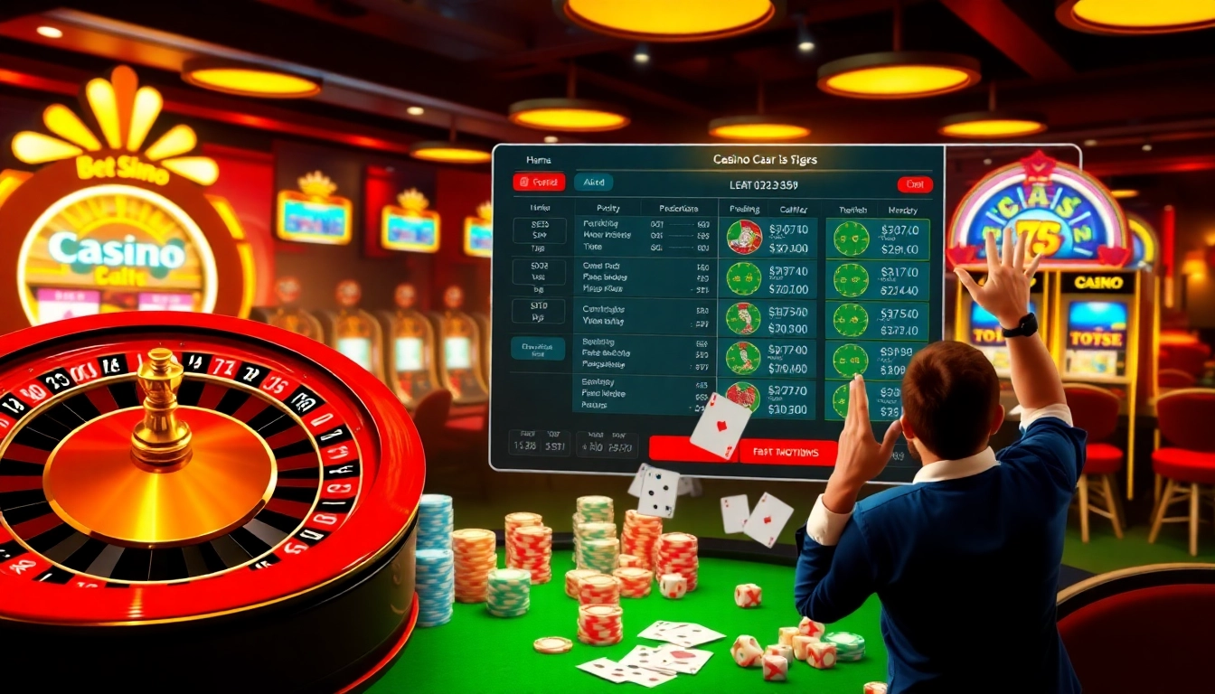 Sòng bạc trực tuyến 789P showcasing an exciting online casino environment with roulette, poker chips, and winning players.