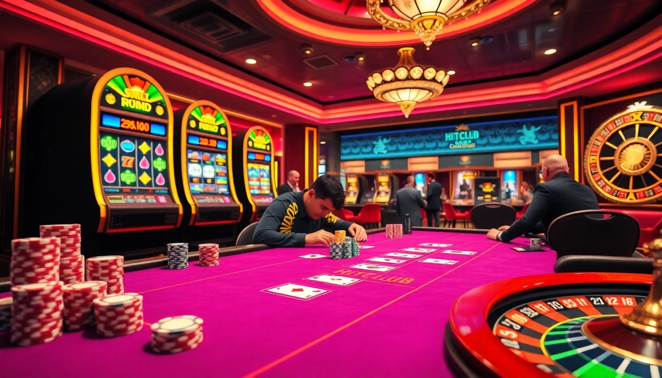 HITCLUB players engaged in thrilling poker action at a professional casino table.