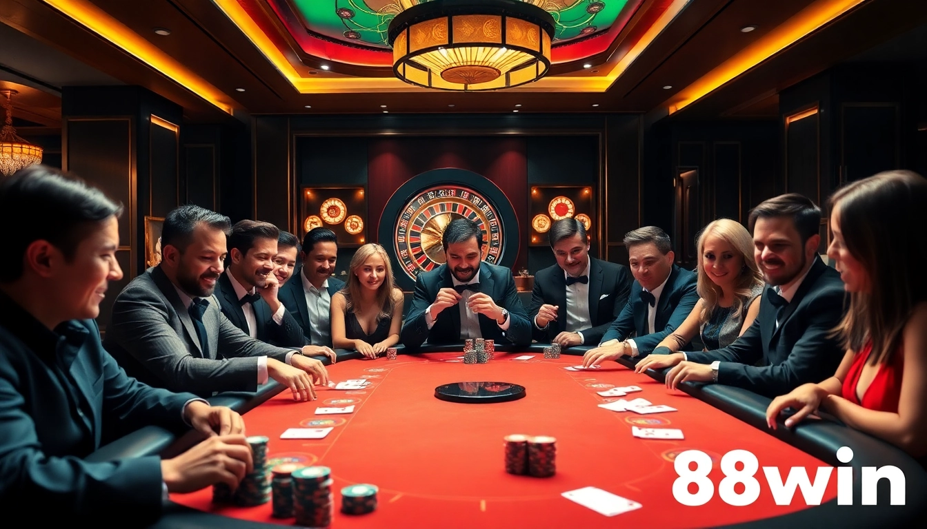 Players strategizing and betting at a high-energy poker table with 58win branding.
