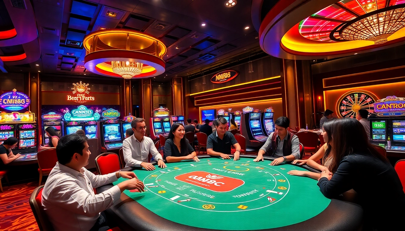 Experience the excitement of mm88 gaming with a vibrant casino scene featuring poker tables and slot machines.