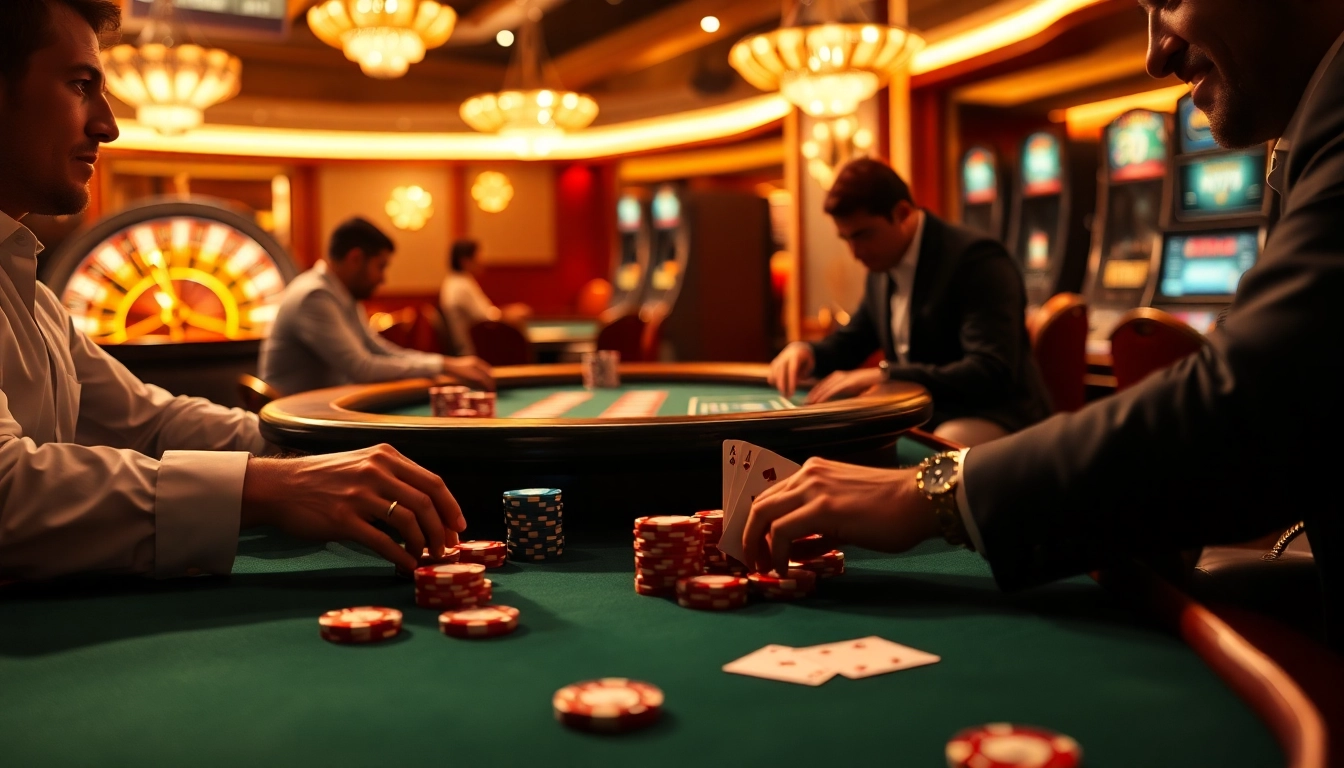 Engage in thrilling poker action with kkwin 04 chips and cards at an upscale casino table.