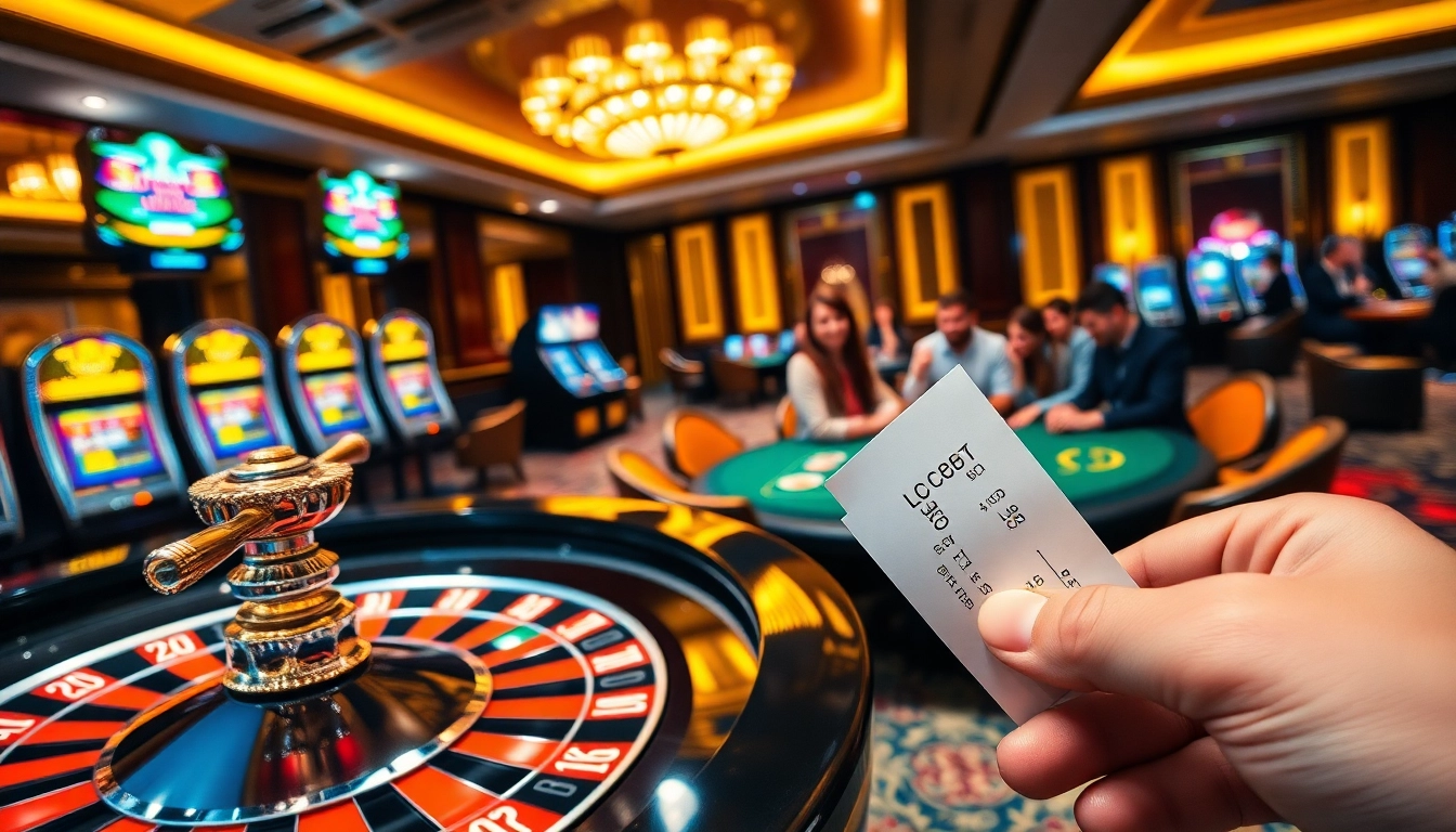 Experience the excitement of the lc88 casino with vibrant poker chips and a roulette wheel.