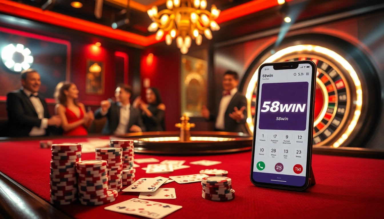 Experience thrilling gameplay at 58win with poker chips and a vibrant casino atmosphere.